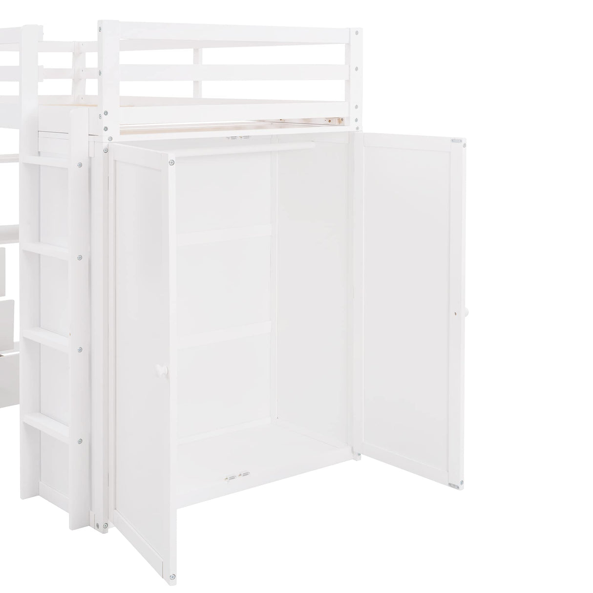 Stylish Twin Loft Bed with Desk and Wardrobe for Kids and Teens, White Wood Frame with Storage Drawers Harper & Bright Designs