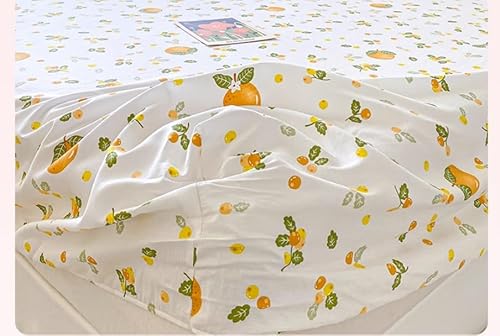 100% Cotton Fitted Sheet with Elastic Band +2pc Pillowcases Orange Fruit Print Double Queen Cal-King Size Mattress Cover for Girls Boys B99A (Queen (U.S. Standard)) Generic