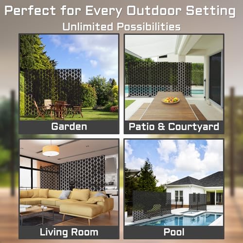 72" Metal Privacy Screen Freestanding Outdoor Room Divider Decorative Laser Cut Fence Panel, Weatherproof Patio Privacy Fence for Garden, Balcony, Backyard Landscape TALLYVER