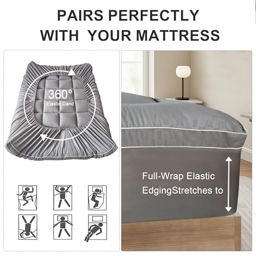 3 inch Memory Foam Mattress Topper Full Size Pillow Top - Extra Thick Padded Mattress Pad & Protector, Breathable Fitted Deep Pocket 8-21, Ultra Soft & Supportive 1100GMS WQSPRING