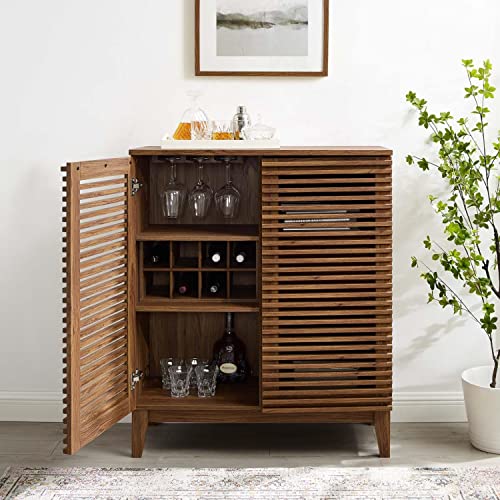 Modway Render Mid-Century Modern Wine Rack Storage, Bar Cabinet, Walnut Modway