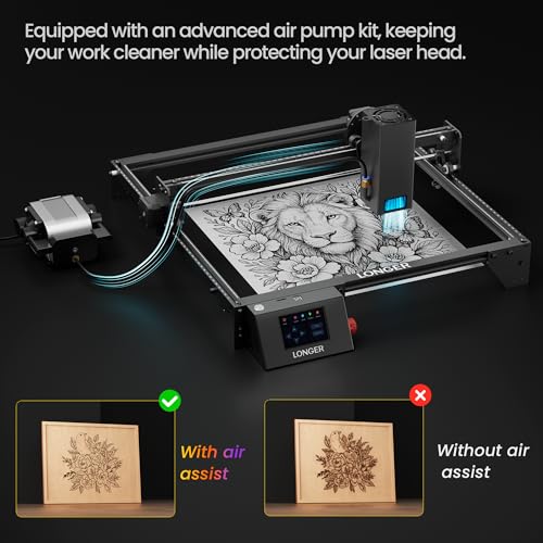 LONGER Laser Engraver Ray5 20000mW Engraver Machine with Air Assist Kit DIY CNC Laser Cutter Tool for Metal Glass Wood Working Area 15.7 "x15.7" with 4-in-1 Rotary Roller Kit Longer