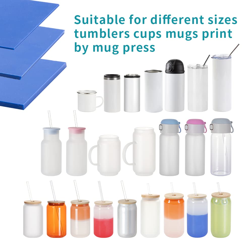 PYD Life 9.8 x 4.7 Inch Silicone Sublimation Mug Tumbler Wrap Blue Insert for Cricut Mug Press Accessories,3 Pieces 3 Thicknesses Suitable for Sublimation Tumblers Cups Mugs Printing PYD Life