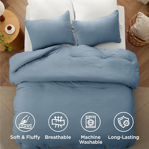 Bedsure King Comforter Set, Dusty Blue Soft Prewashed Bedding for All Seasons, 3 Pieces GentleSoft™ Bed Set, 1 Lightweight Comforter (104"x90") and 2 Pillowcases (20"x36") Bedsure