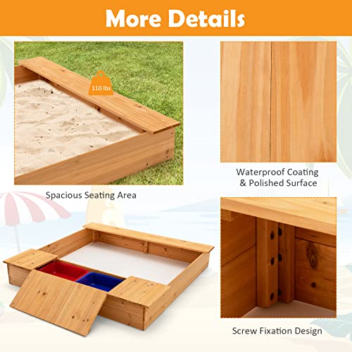 HONEY JOY Kids Sandbox, 49”x47” Cedar Wooden Sand Pit for Toddlers, 2 Side Removable Boxes, Convertible Bench Seat, Outdoor Sand Boxes for Kids Backyard, Gift for Boys Girls Age 3+ HONEY JOY