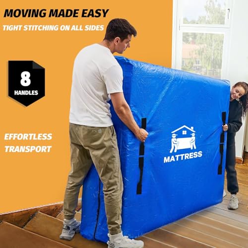 Mattress Bags for Moving, BETU Mattress Protector Waterproof Mattress Cover King Size Storage Bags with 8 Heavy-Duty Handles and Zipper for Bed Extra Thick Large Reusable (82"x79"x15" Blue) BETU