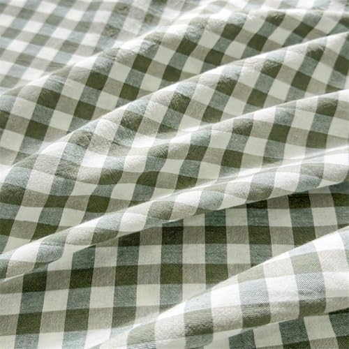 LifeTB Green Gingham Fitted Sheet King 1 Piece Plaid Bedding Sheet Soft 100% Washed Cotton Grid Single Bottom Sheet Green Gingham Bed Sheet Cotton Mattress Cover 15" Deep Pocket Farmhouse Grid Sheet LifeTB