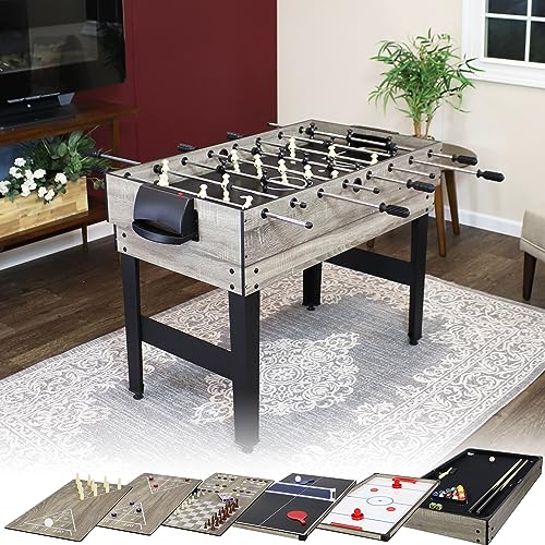 Sunnydaze 10-in-1 Game Table - Combination Multi-Game Table with Billiards, Push Hockey, Foosball, Ping Pong, and More - 49.5-Inch - Classic Wood Stain Sunnydaze
