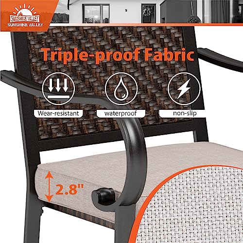 SUNSHINE VALLEY 9 Piece Wicker Patio Dining Sets, Outdoor Dining Sets for 8, 1 Expandable Metal Dining Table & 8 Patio Dining Chairs with Cushion All Weather Outdoor Table and Chair Sets for Backyard SUNSHINE VALLEY