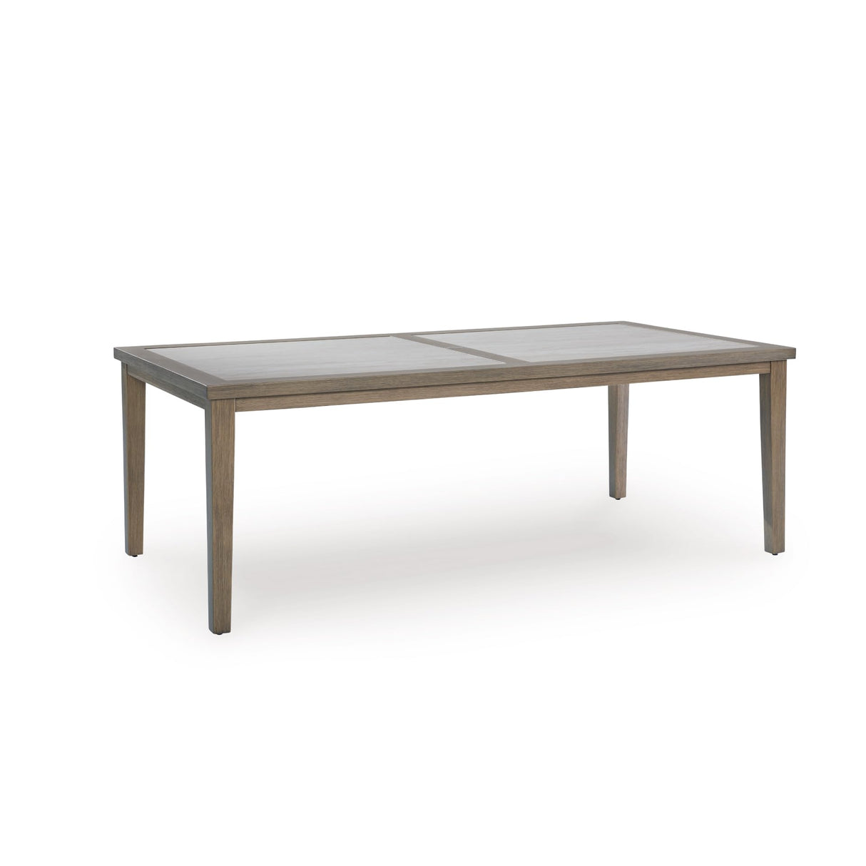 Signature Design by Ashley Rainier Ranch Contemporary Sintered Stone Tabletop Outdoor Dining Table with 4 Legs, Light Brown & Beige Signature Design by Ashley