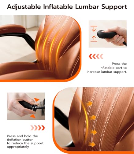 Office Desk Chair, Ergonomic Computer Chair with Padded Flip-Up Arms and Adjustable Lumbar Support, PU Leather Executive Chair with Tilt Lock and 360° Swivel Rolling Wheels for Work, Study Ylzyxal