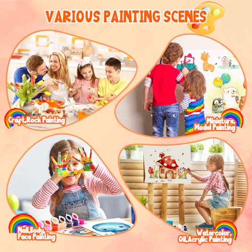 héBei 20 Pack 280 Pcs Mini Acrylic Paint Set with Brushes for Kids Adults Craft Paint, 12 Colors Washable Acrylic Paint Strips for Home Classroom Birthday Party DIY Favors héBei