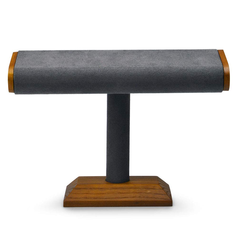 Oirlv Solid Wood T-Bar Watch Display Stand Jewelry Organizer Holder for Watch Bracelet Countertop Table Top Jewelry Tower(Grey) Oirlv