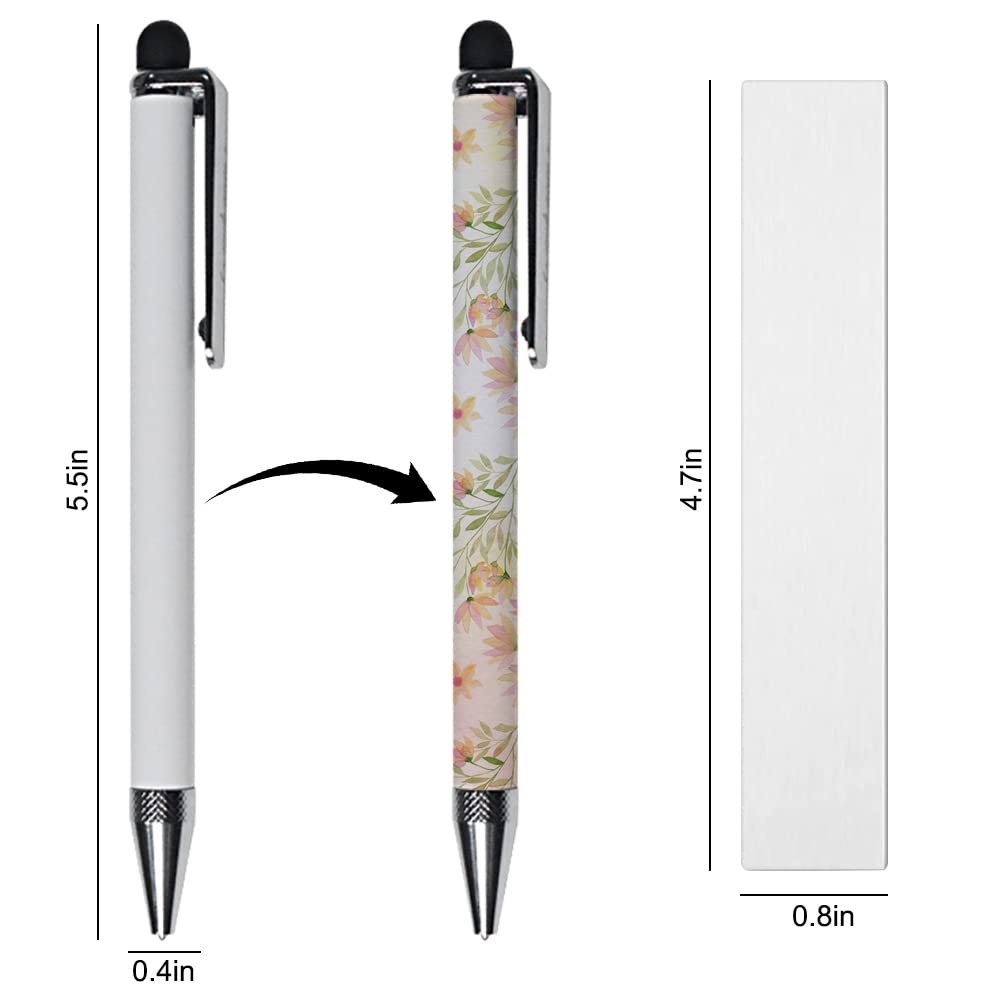 ZUYYON 5 Pcs Sublimation Blank Pens Heat Transfer Stylus Sublimation Ballpoint Pen with 10 Pcs Shrink Wrap White Aluminum Customized Clip Pen for DIY Office School Stationery Supplies(Silvery) ZUYYON