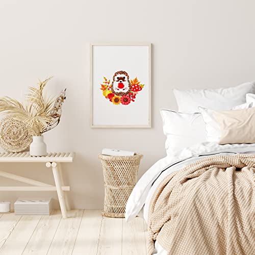 Louise Maelys Animal Embroidery Kits for Beginners with Autumn Hedgehog Pattern,Adults Starter Cross Stitch Kit DIY Needlepoint