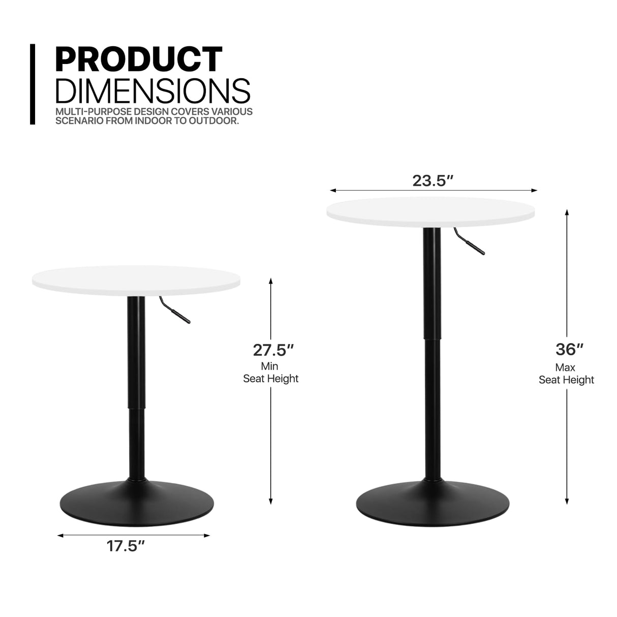 MoNiBloom Pub Round Table White Wood Texture Top with Metal Base and with Adjustable Height, 23.5" Diameter Modern Cocktail Bistro Table for Dining Bistro Cafe Home Bar (White) MoNiBloom