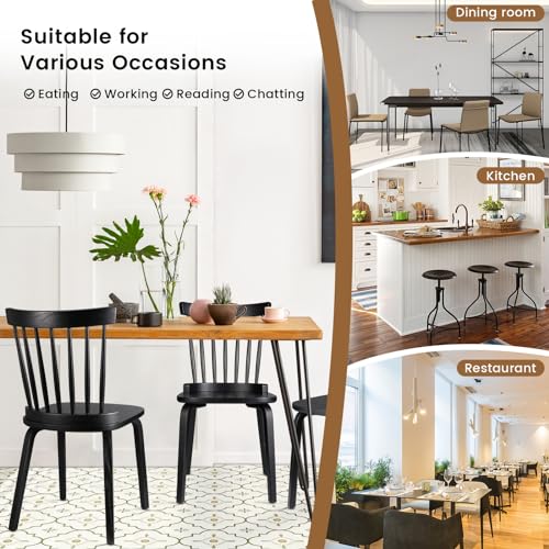 Unovivy Wood Dining Chairs Set of 4, Farmhouse Spindle Back, Widen Seat, Modern Mid-Century Country Style, for Living Room Restaurant, Black Unovivy