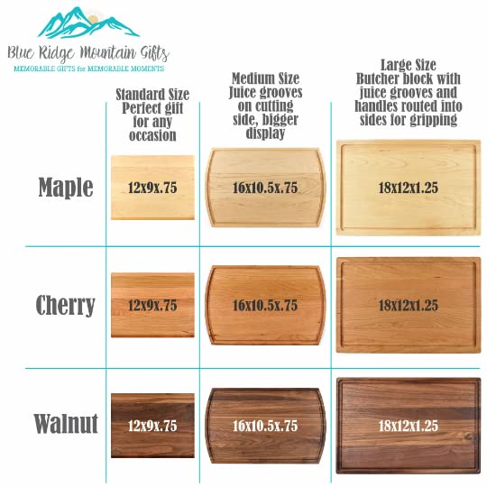 Blue Ridge Mountain Gifts Personalized Cutting Board - Laser Engraved Wooden Chopping Boards, Measurement Conversions for Counter Display and use Blue Ridge Mountain Gifts
