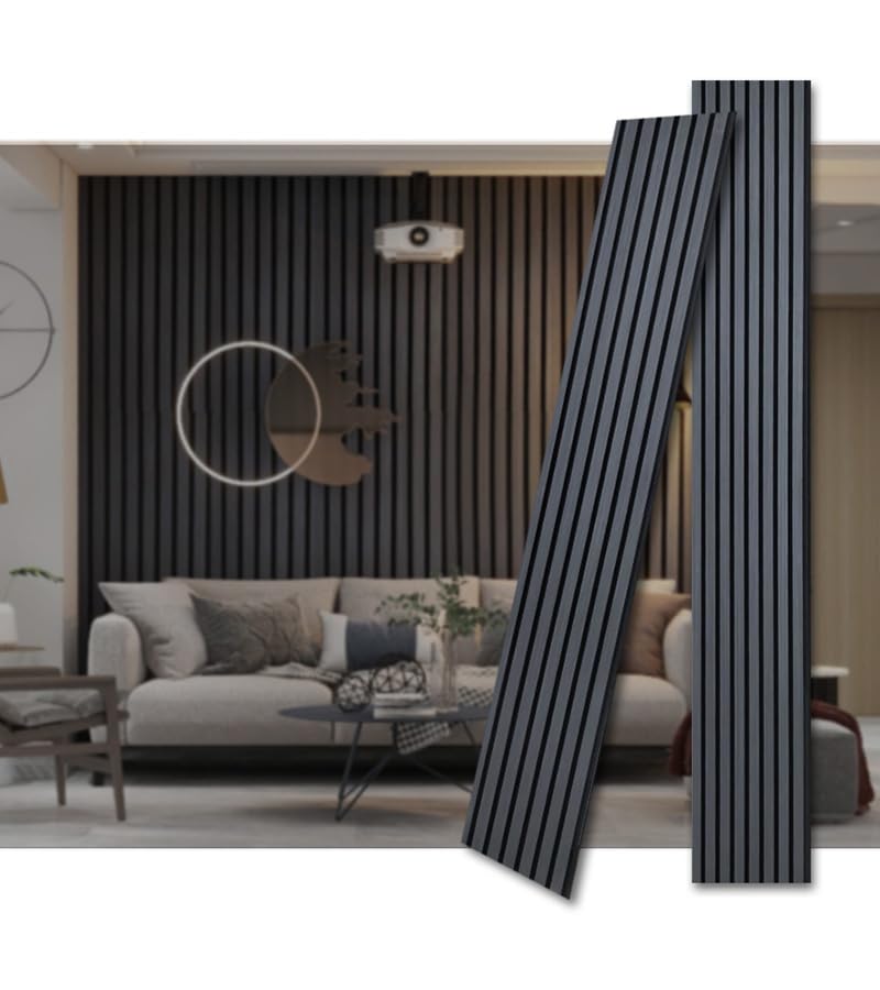 ARTSLAT 3D Fluted Sound Absorbing Acoustic Wood SLAT Wall Panels | Wall Panels for Interior Wall Decor | Luxury Wood Veneer Panel | 94.48 * 23.62in | 2PCS Coverage | Matte Black ARTSLAT