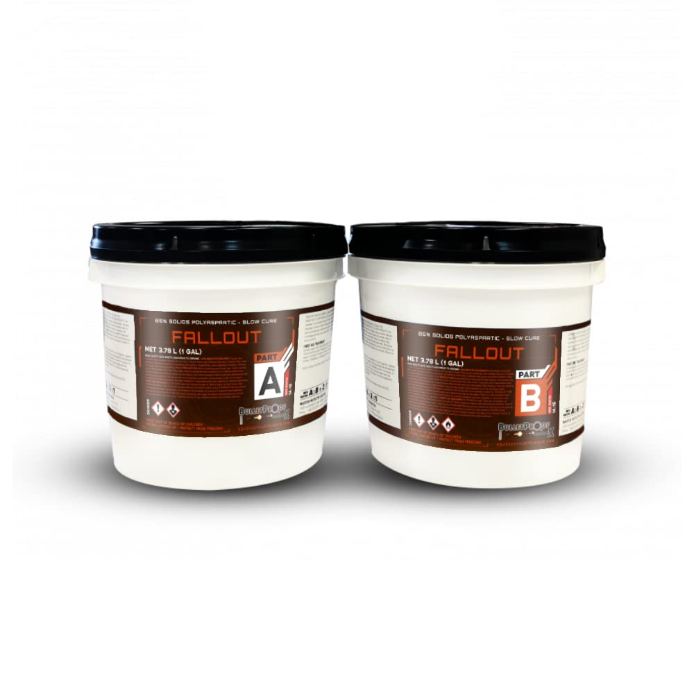 Bulletproof Resins: Fallout | 85% Solids SC Polyaspartic Two-component (CLEAR), slow curing, no odor, hybrid polyaspartic coating system decorative yet durable coating for commercial and industrial flooring (10 Gallon Kit) BallistiX