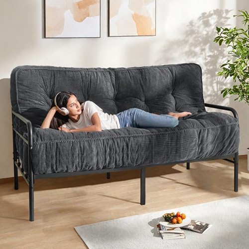 MAXYOYO 8" Futon Mattress, Ultra Thick Futons Sofa Couch Bed, Tufted Full Size Sleeper Sofa Bed for Adults, Shredded Foam Filling (Frame Not Included), Dark Grey MAXYOYO