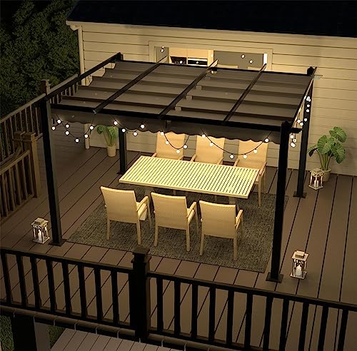 MUPATER 10' X 10' Outdoor Retractable Aluminum Pergola with Weather-Resistant Canopy for Backyard Deck Garden Grey MUPATER