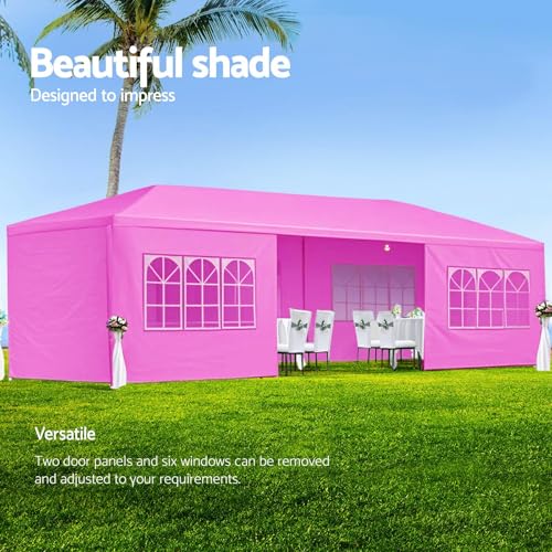 10' X 30' Outdoor Wedding Party Tent Pink Canopy Tent with 8 Removable Sidewalls, Heavy Duty Waterproof Gazebo Patio Shelter for BBQ Camping Party Cater Events Curtainboro