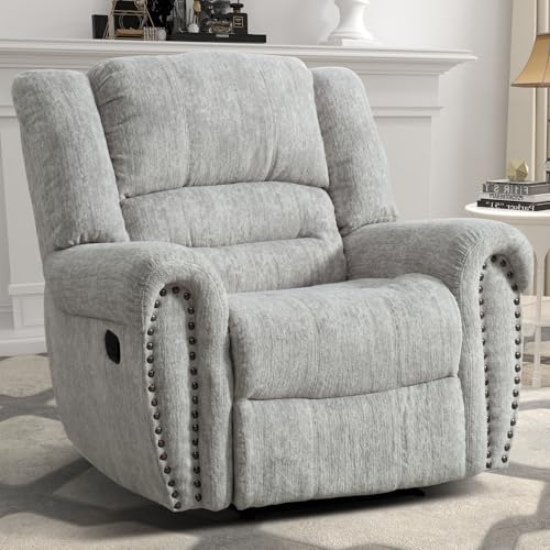 CANMOV Manual Recliner Chair, Classic and Traditional Manual Recliner Chair with Comfortable Arms and Back Single Sofa for Living Room, White Grey