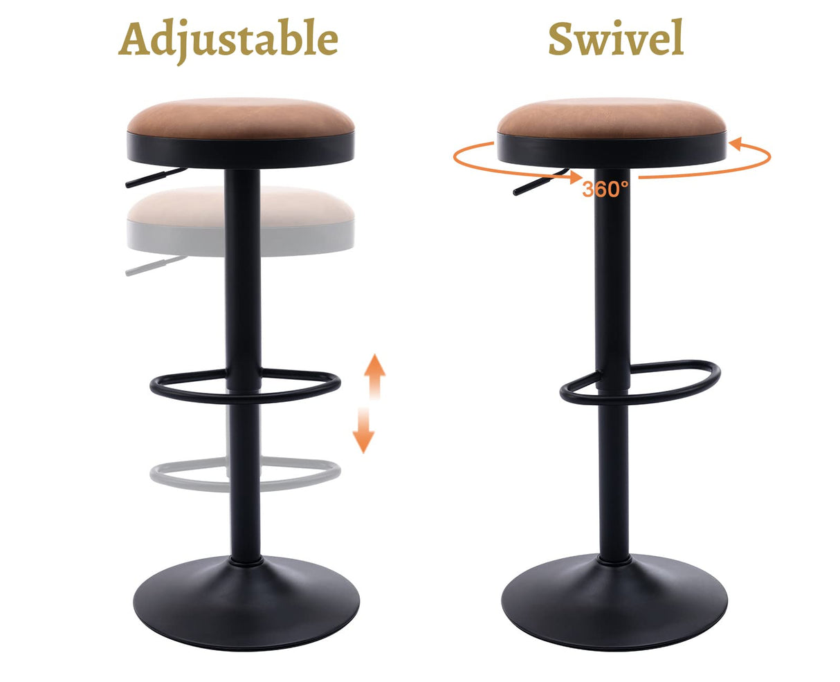 EALSON Modern Swivel Bar Stool Adjustable Counter Height Backless Barstools with Metal Base Leather Upholstered Round Bar Stool Chairs for Kitchen Island/Pub/Breakfast Bar, Brown 1PC EALSON