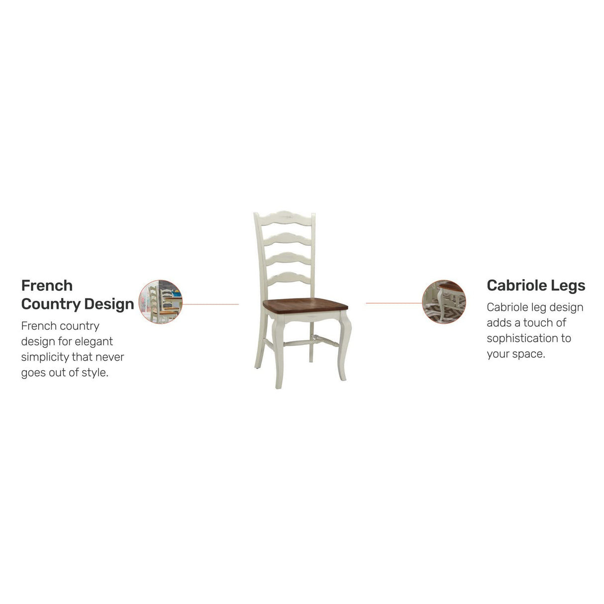 Home Styles French Countryside Oak/White Pair of Chairs with Distressed Oak and Rubbed White Finish 16.5D x 17.75W x 18H in homestyles