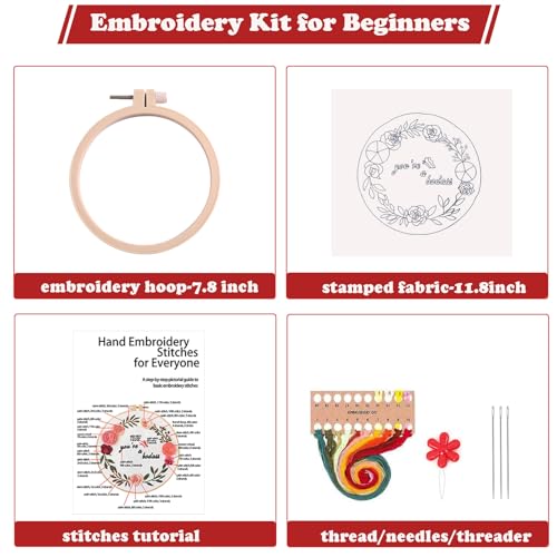 Topapfo Funny Embroidery Kit for Beginners Adults, Stamped Embroidery Pattern Cross Stitch Kits Needlepoint with Hoop Threads Needles Tools