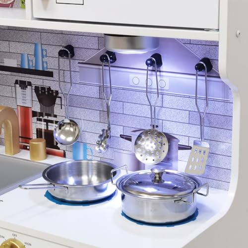 TOUCH US Wooden Play Kitchen Toy Set with Light, Kids Children Pretend Toy Kitchen Playset, Sink with Faucet, Oven, Microwave, Kitchenware Set Accessories for Ages 3-8 Girls Boys touch us