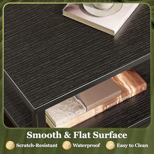 Huuger Night Stand Set of 2, Nightstand with 2 Drawers, Bed Side Table with Open Shelf, Wooden Top, End Table, Fabric Drawer, for Bedroom, Black Huuger