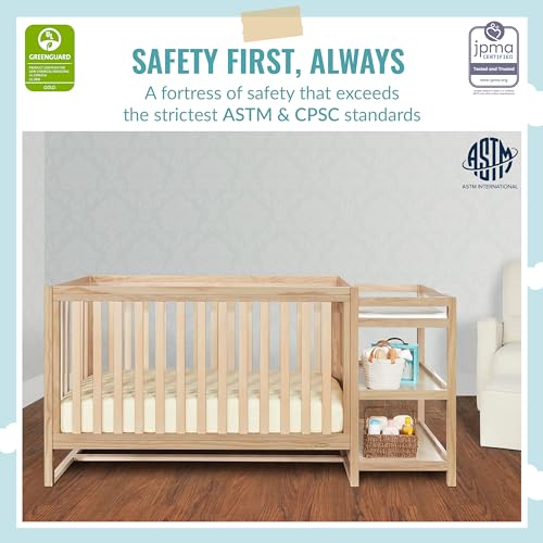 Dream On Me Milo 5-in-1 Convertible Crib and Changing Table with Free Changing Pad in Vintage White Oak, 3 Mattress Height Settings, Non-Toxic Finishes, Pinewood Dream On Me