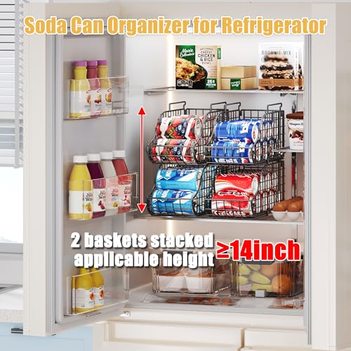 8-Pack Can Organizer for Pantry, Stackable Cabinet Food Shelves for Fridge, Wire Cupboard Storage, Holds up to 72 Beers,Small Metal Bin for Drink Beverage Egg Gillas, Rack for Kitchen Countertops RV Sonyabecca