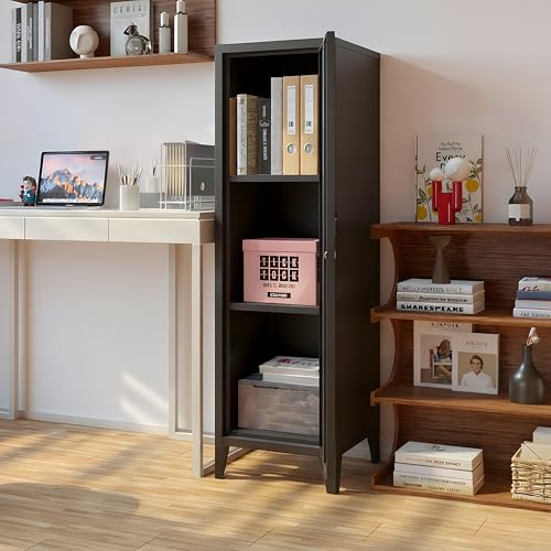 Epochsteele Metal Storage Cabinet with Lock & 2 Keys 50" Metal Locking Cabinet with Shelves for Home & Office, Freestanding Multi-Use Organizer for Garage Kitchen - Easy Assembly (Black) Epochsteele