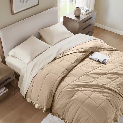 Madison Park Windom Down Alternative Blanket, Premium 3M Scotchgard Moisture Wicking Treatment, Lightweight and Soft Bed Cover For All Season, Satin Trim, Brown Twin Madison Park