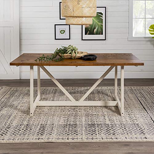 Walker Edison Modern Farmhouse Dining Table Wood Small Dining Room Table Sets Dining Chairs. 72 Inch. White and Rustic Oak Walker Edison