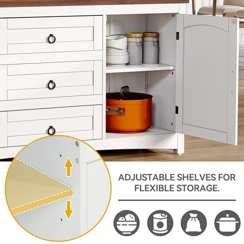 DWVO Farmhouse Sideboard Buffet Cabinet with Storage, 59" Sideboard Cabinet with Drawers & Doors, Kitchen Storage Cabinets for Dining Room Living Room, White DWVO