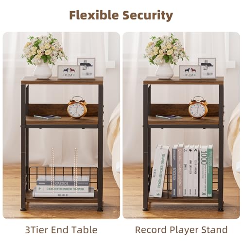 Simple Trending Record Player Stand, 3 Tiers Side Table, Compact Turntable Stand Record Table, Hold Up to 100 Albums, Rustic Brown Simple Trending