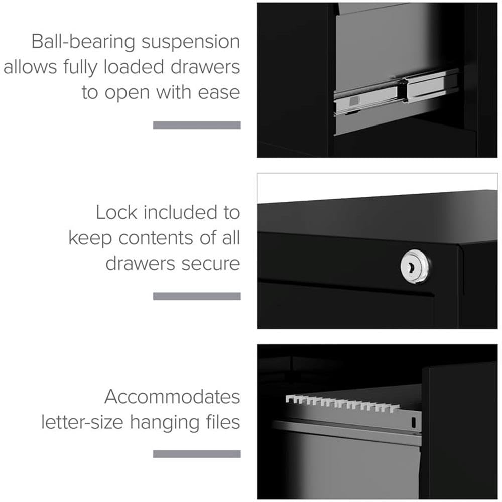 Pemberly Row 4 Drawers 52" Vertical Black Metal Filing Cabinet Lockable Pre-Assembled Stationary Letter Size for Home, Office Pemberly Row