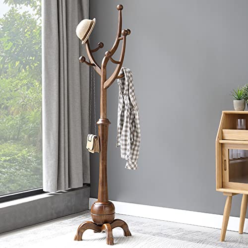 Coat Rack Freestanding Wood Tree Rack with 8 Hooks, Creative Design Tree Branch-look, Coat Tree Clothes Hanger Stand with Stable Sphere Base for Entryway, Hallway, Bedroom - Load 160lbs (Walnut Brown) Bekrvio