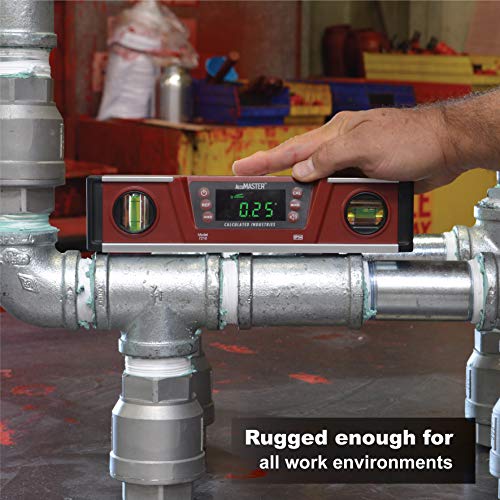 Calculated Industries 7210 AccuMASTER PRO Digital Torpedo Level and Protractor | 10” Inch | Neodymium Magnets | Bright LED Display | IP54 Dust/Water Resistant, Red Calculated Industries