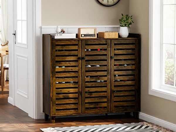 VINGLI Shoe Cabinet with Doors, Entryway Shoe Storage, Shoe Rack with Doors, Hidden Shoe Cabinet, Shoe Organizer Cabinet, Freestanding Shoe Rack Cabinet,Shoe Storage Cabinet,Shoes Cabinet Rustic Brown VINGLI