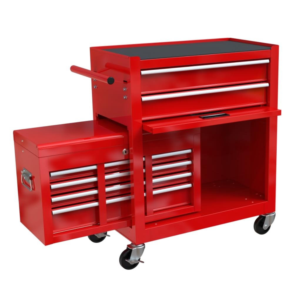 WTRAVEL High Capacity Rolling Tool Chest with 8-Drawer Tool Box on Wheels Multifunctional Tool Cart Mechanic Tool Storage Cabinet for Garage, Warehouse, Workshop, Repair Shop (Red) WTRAVEL
