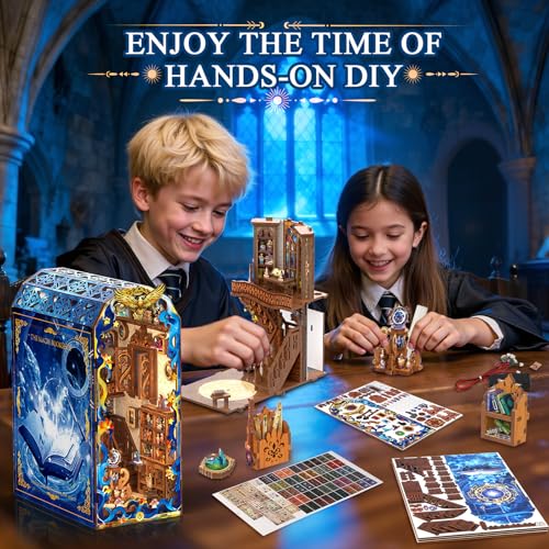 Mccreadee Book Nook Kit, DIY Miniature House 3D Wooden Puzzle with LED Light, Fantasy Bookstore Bookshelf Decor for Adults, Teens & Beginners, Gift for Book Lovers