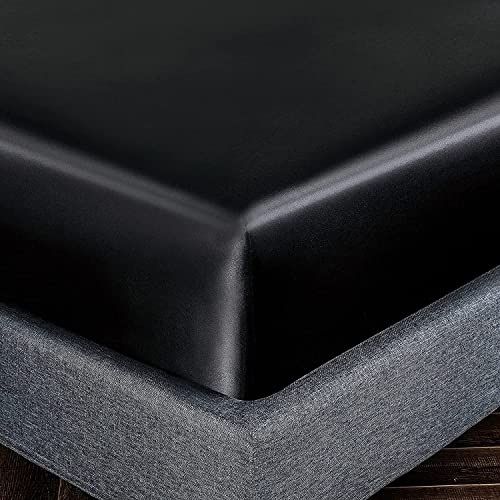 Homiest Black Satin Fitted Sheet Twin Size, Deep Pocket, Luxury & Ultra Soft Bedding Homiest