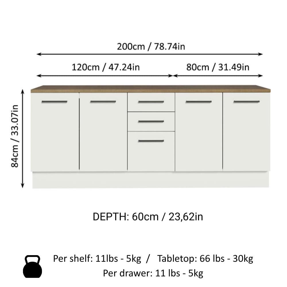 Madesa Garage and Utility Room Storage Cabinet, 78 Inch Wooden Base Unit with 3 Drawers 4 Doors and Adjustable Feet, White Madesa