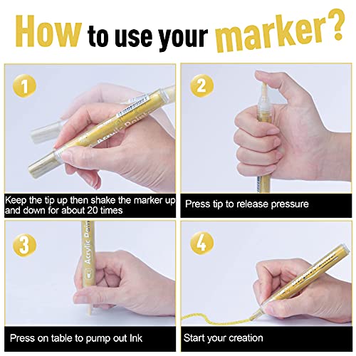 AKARUED Black Acrylic Paint Markers: 8 Pack Black Paint pen, Acrylic Black Paint Marker for Rock Painting, Stone, Wood, Glass, Metallic, Ceramic, Graffiti, Paper, Drawing, Water-Based Paint pens Sets AKARUED