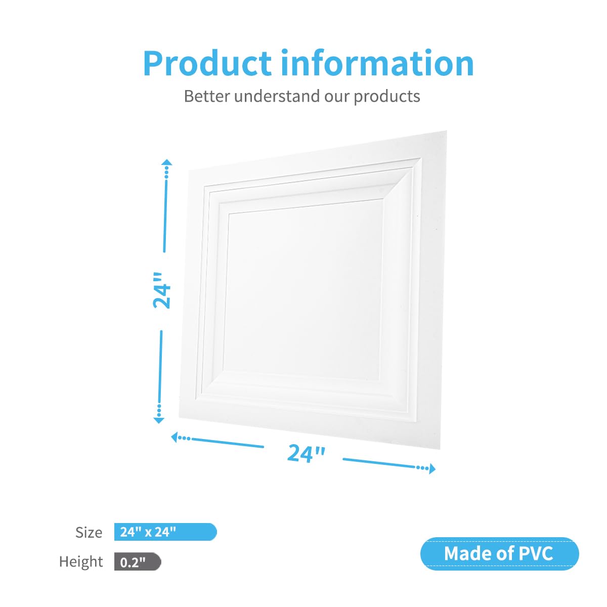 Art3d 12-Pack Square Drop Ceiling Tile 2ft x 2ft in White, PVC Ceiling Panel 24 x 24in. - Compatible with 15/16" Drop Ceiling Grid System Art3d